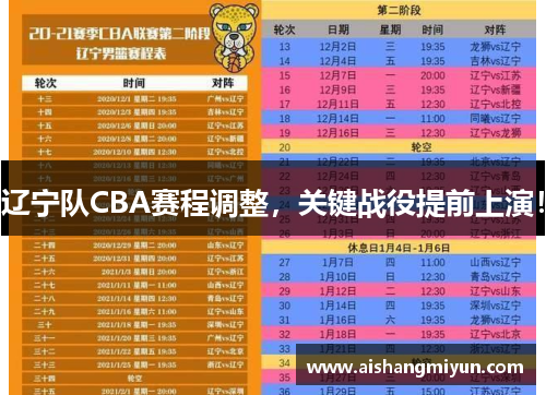 辽宁队CBA赛程调整，关键战役提前上演！